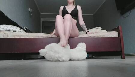 Nastya trample and walk teddy bear very hot feet foot fetish