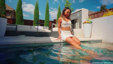 Christy goes for a Swim in a Sexy White Skirt Outfit