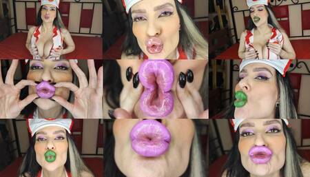 Horny stepmom nurse mesmerizes you with an attack of kisses and cleavage on your face