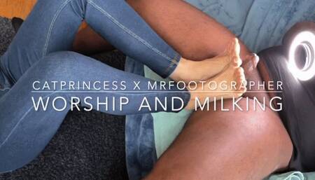 CatPrincess lays on floor and drains horny photographer, french tip pedi toejob footjob and foot worship, side pov, size 9 milf feet