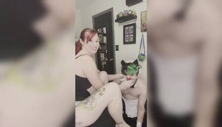 Miss Vixen promises a reward to her pathetic sissy cuck for patiently waiting for her to finish working out, the little cuck thinks he'll be unlocked but instead she rewards him with making him clean her sweaty ass and feet with his tongue!