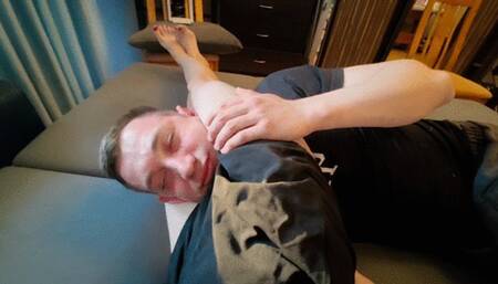 Red hair girl dominates a guy with headscissors and feet