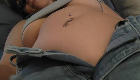 Rub, playing, and lotion my bloated belly button