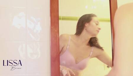 Hair wash, conditioner and lots of foam with leather pants