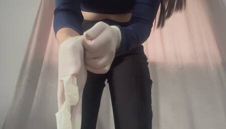 Indian stepsister dances in medical gloves and masturbates until orgasm