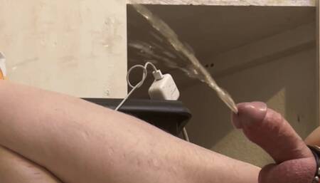 Big Hard Dick Power Pissing While Squatting Then Huge Handsfree Cumshot