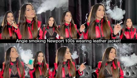 Angie smoking Newport 100s wearing leather racer jacket!