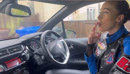 Smoking 2 cigarettes in my car wearing all leather