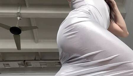 sexy yoga in tight transparent dress