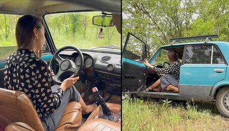 Flirty Nastya revving her old VAZ