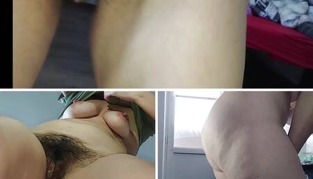 Horny wife strips and masturbates moaning. Sexy latina hairy pussy, big tits, big ass.