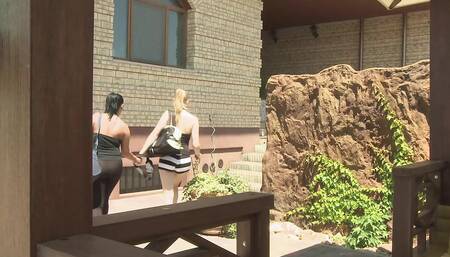 After training, 2 girlfriends are horny and lick each other!