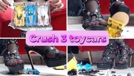 crushing crush 3 toycars in nylons and platform gladiator highheel sandal