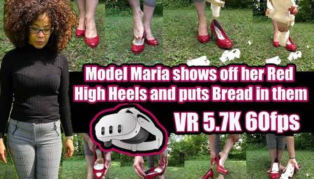 VR 6K 60fps | Model Maria shows off her red high heels and puts bread in them Then she puts her high heels back on barefoot and crushes the bread