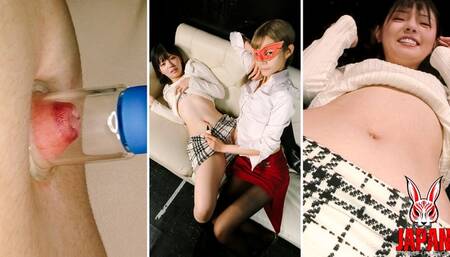 Yuuka Ichii moans as Azusa Misaki presses the vibrator deep into her belly button, submissive Her navel opens wide and stretches slick with saliva (Part 2)
