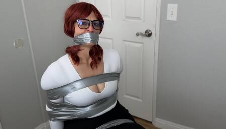 Snooping Secretary Duct Tape Chair Tied and Wrap Gagged