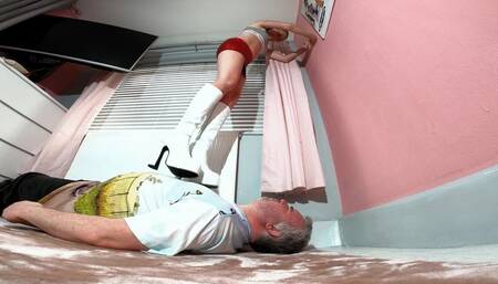 Danielle Red Mini Skirt & Chunky White Boots Trample FLOOR CAM