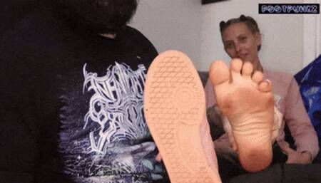 Shoving her Dirty Feet in my Face while She gives a Blowjob and I cum on her face for a Ride