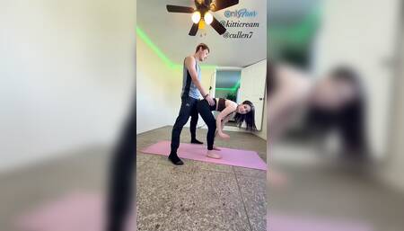 Teen pussy stretched by yoga instructor