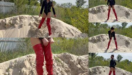 Ankle getting stuck and sliding in the sand with leather high boots