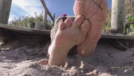Wrinkled Soles and Dirty Feet Close Ups at Beach