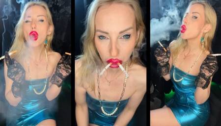 Your sexy Lady smokes 2 marlboro 100 at once