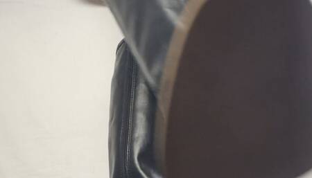 A Bootjob in black Leather Boots - Tramplegirl in black Nylons and well worn patent leather boots is giving a shoejob and crushes the cum out with her heels - cock trampling, CBT, Shoejob and Boot domination - 4k - sidecam only