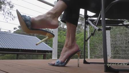 Dangle and Shoeplay in bluejeans Stiletto Mules