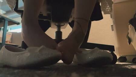 Under Desk Shoeplay Tease in Sparkly Ballet Flats