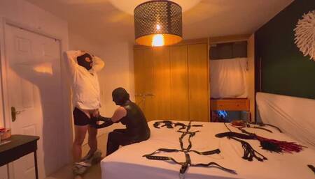 Dominant Femdom wife takes her slave husbands pegging virginity