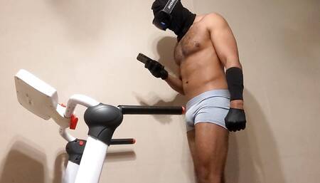 Roadman Wears Gray Underwear For Treadmill Walk