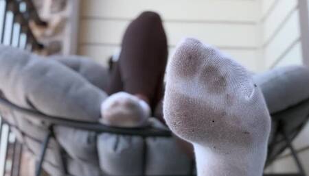 Ignored in Dirty White Socks voyeur while the neighbors stare