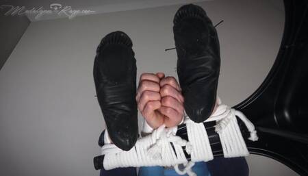 Madalynn is chair tied in rope bondage with her leather ballet slippers on display WMV