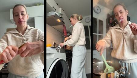 Smokey house wife smoking while cooking