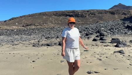 Pull short down and pee in sand