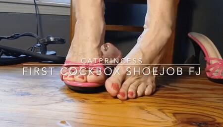 CatPrincess first cockbox experience, pink stiletto heels and sandal shoejob footjob toejob, had him shooting! his close up pov
