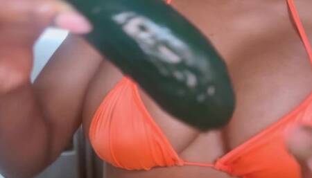 Giantess in Orange Bikini Pickle Taste Test Sour, Salty & Honest food Mouthplay crush bite