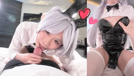 Blowjob Cowgirl sex with Frieren Bunny Girl cosplayer, hentai japanese shemale cosplay 7