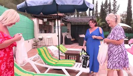 AuntJudysXXX - Busty Mature Lesbian MILFs Melody, Randy, and Jojo Get Naughty by the Pool