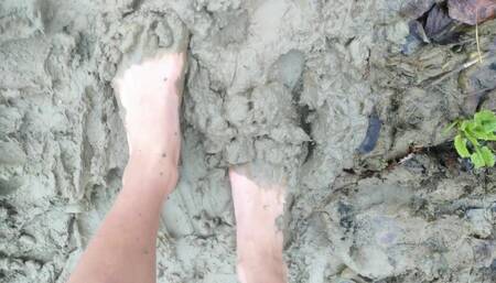 Stepping in Mud Barefoot - Dirty Feet and Jerk off and Stepping on Own Cum at the End