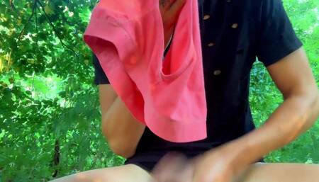 Jerk off with Used Smelly Underwear Outdoor