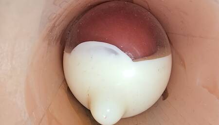 The Camera in the Deep Pussy Records a Huge Ejaculation of Sperm Into the Condom