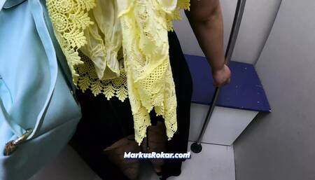 Secret Dick Stuck Under Dress in Subway  Unknown Man Petting Arabic Wife and She Liked!