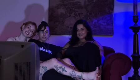 Chubby, Redhead and Hairy Brunette Play with Their Dildos