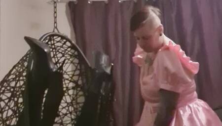 pegged sissy and mistress in pink sissy dress too