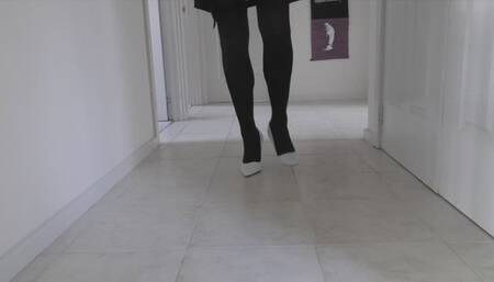 High Heel Walking and Playing in White Stiletto Pumps