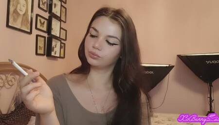 Hot teen all natural latina Mistress smoking in front of you