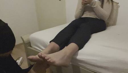 I relax with my human slave !