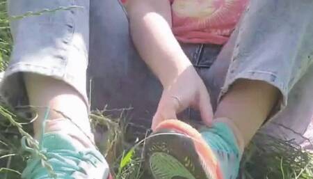 Relaxing Barefoot in Park - Foot Fetish -
