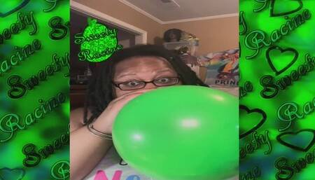Hairy Ebony SSBBW Plays With Green Balloon